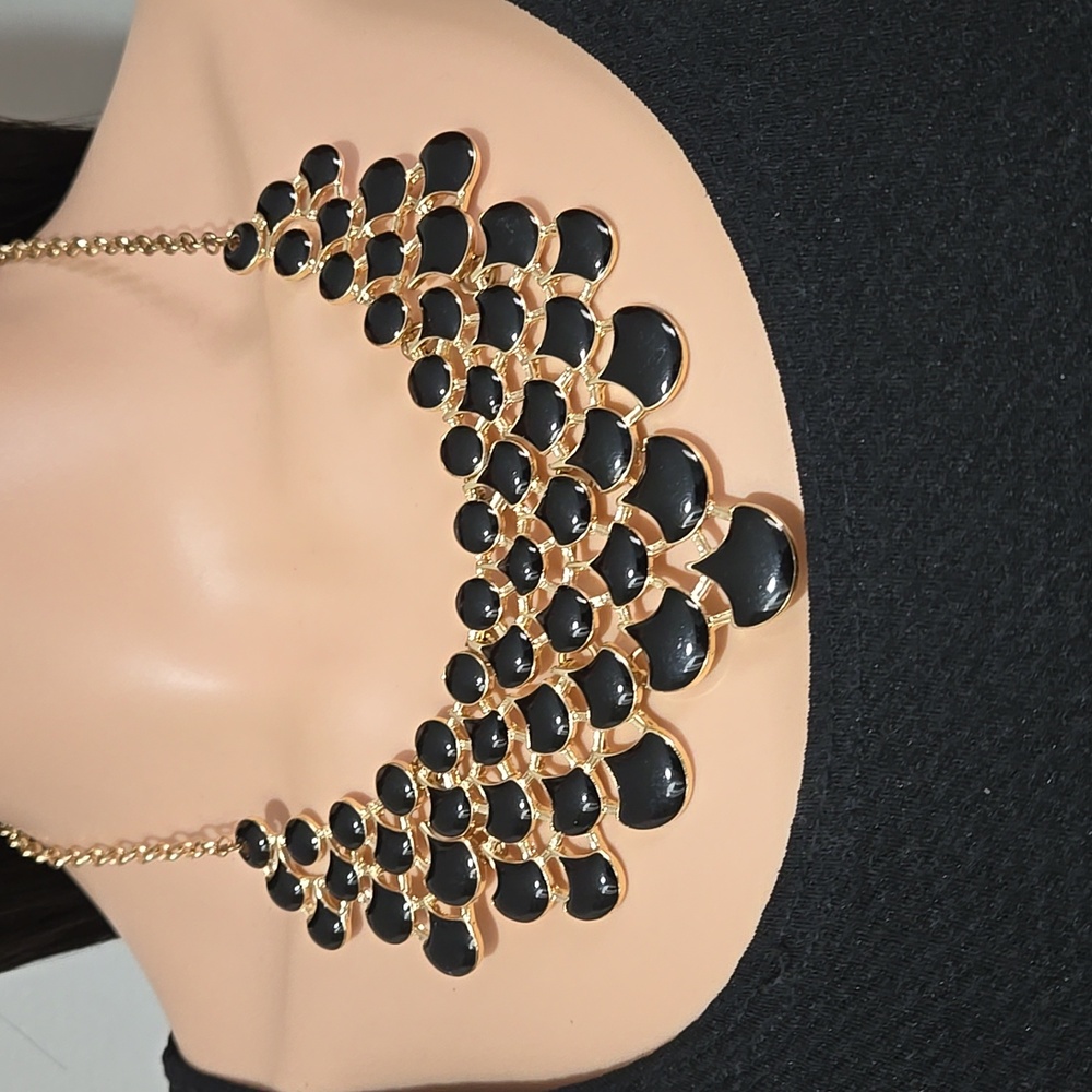 Jane Stone Gold Tone & Black Enamel Necklace